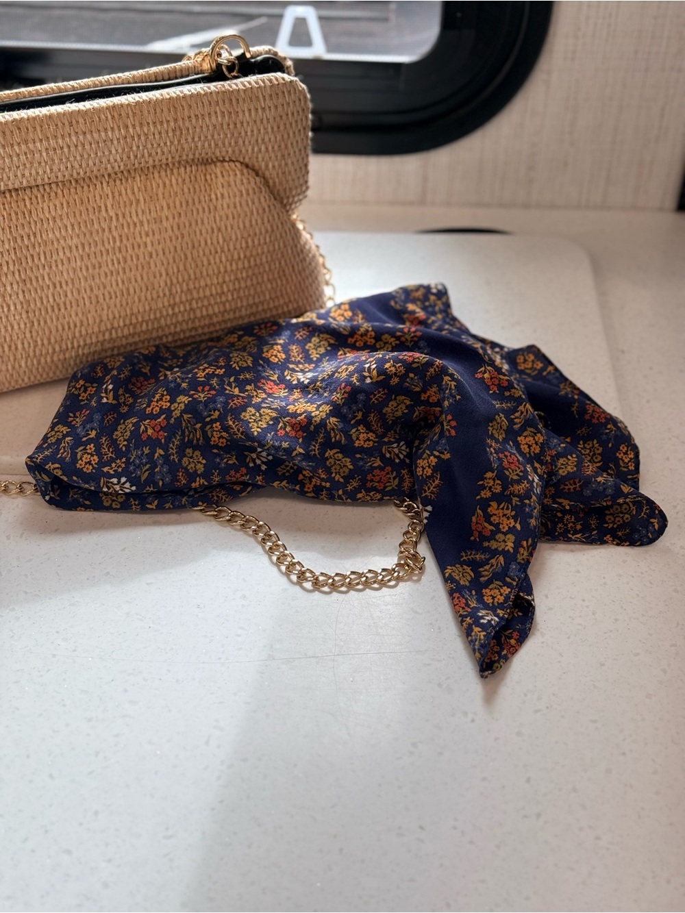 Madewell Navy Floral Scarf Rust Gold Botanical Print